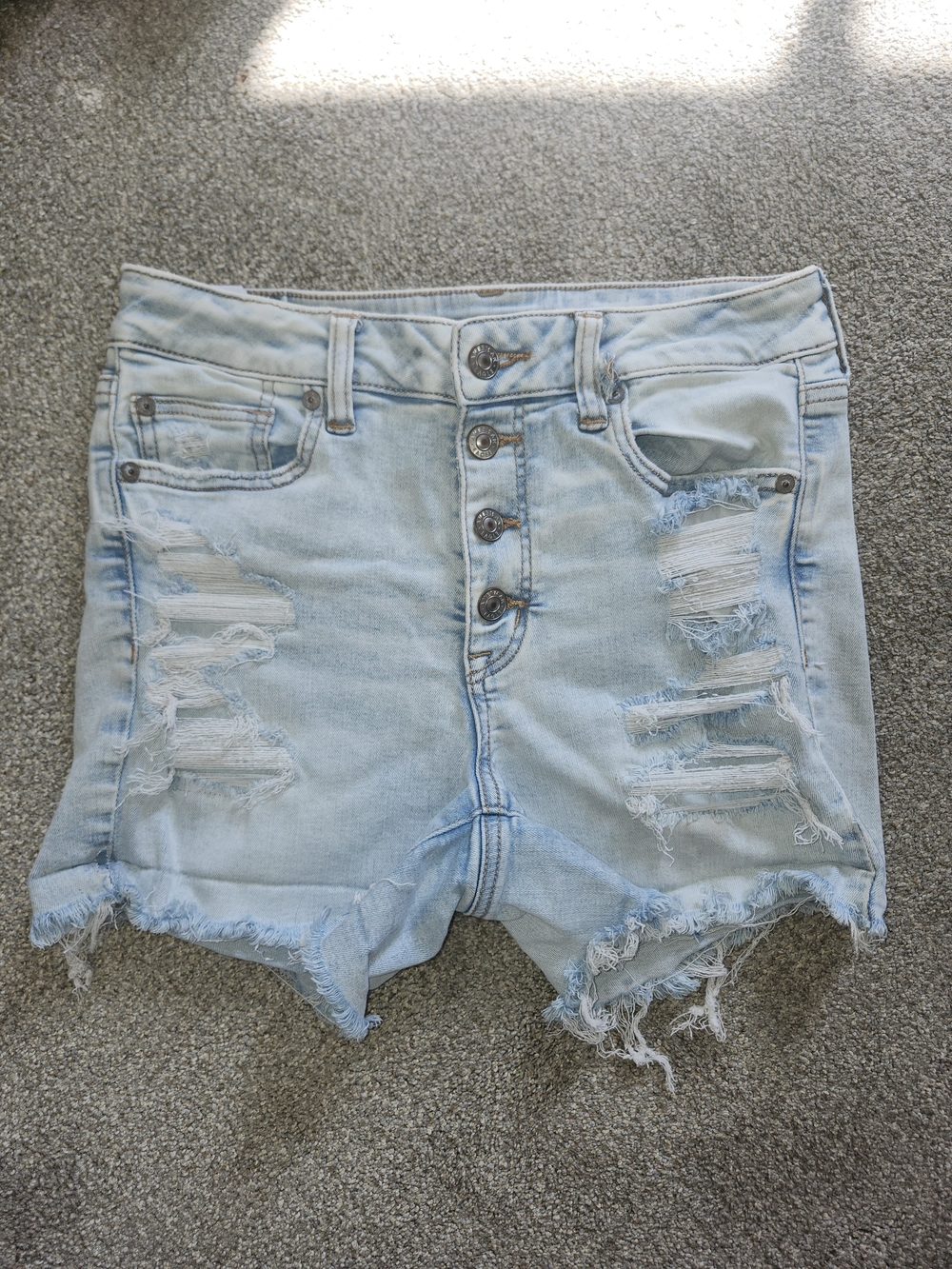 American Eagle Outfitters Light Wash Distressed Button-Fly Denim Shorts